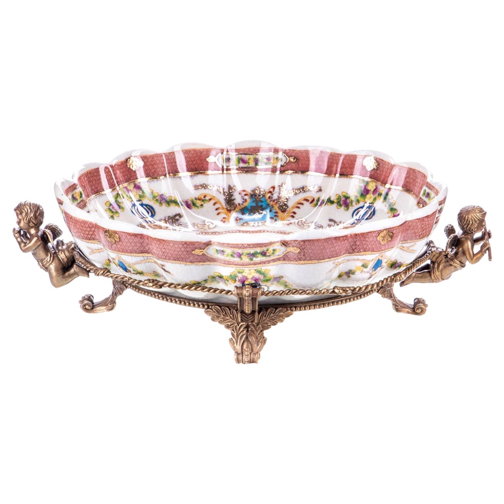 [LA-96879] Porzellan mit Bronze Schale Engeln Maße (HxBxT) ca. 11x40x26 cm