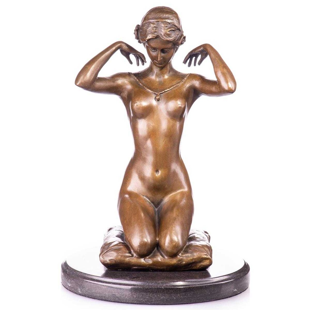[LA-96890] Skulptur Figur Statue Bronzeskulptur Bronzefigur Bronze New Necklace weiblicher Akt mit Halskette