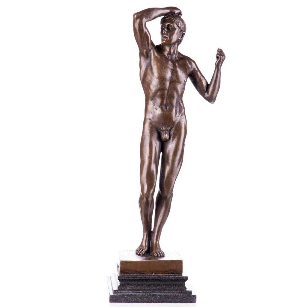 [LA-96891] Skulptur Figur Statue Bronzeskulptur Bronzefigur Bronze Männlicher Akt Das Eherne Zeitalter nach Rodin