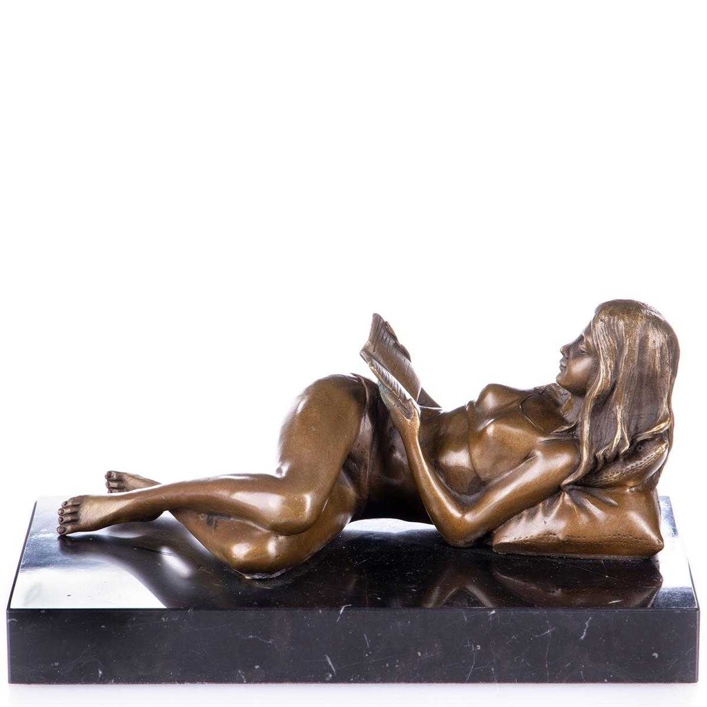 [LA-96938] Skulptur Figur Statue Bronzeskulptur Bronzefigur Bronze Weiblicher Akt mit Buch