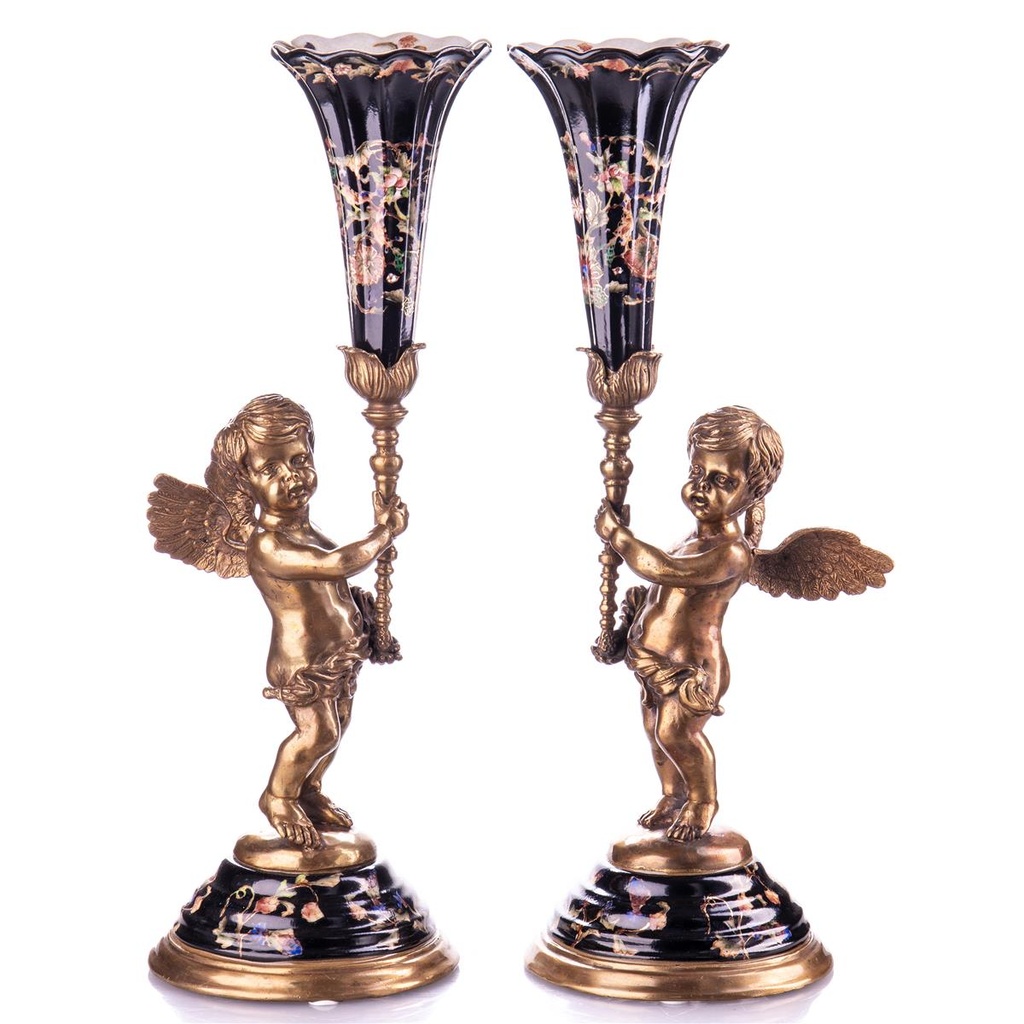 [LA-99003] Porzellan mit Bronze Kerzenständer Engel Set/2