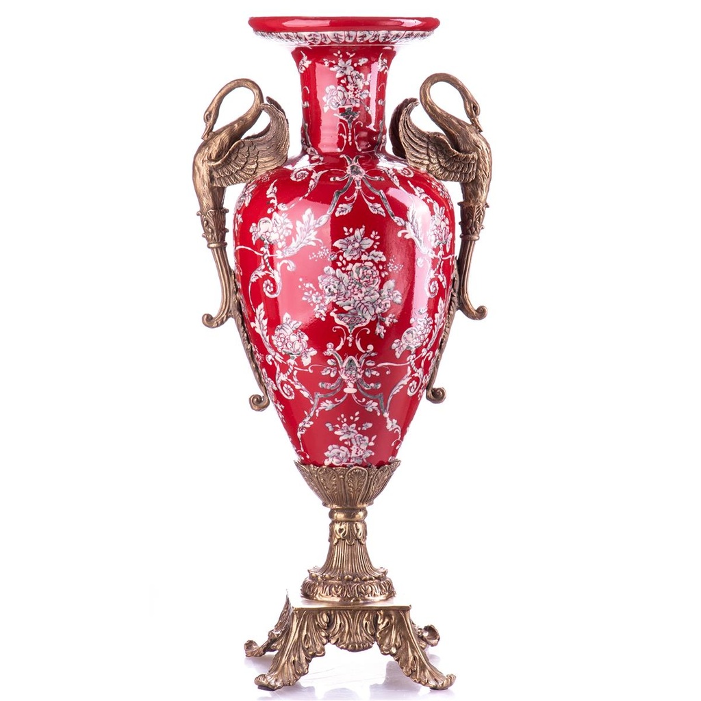 [LA-99006] Porzellan mit Bronze Vase Schwänen