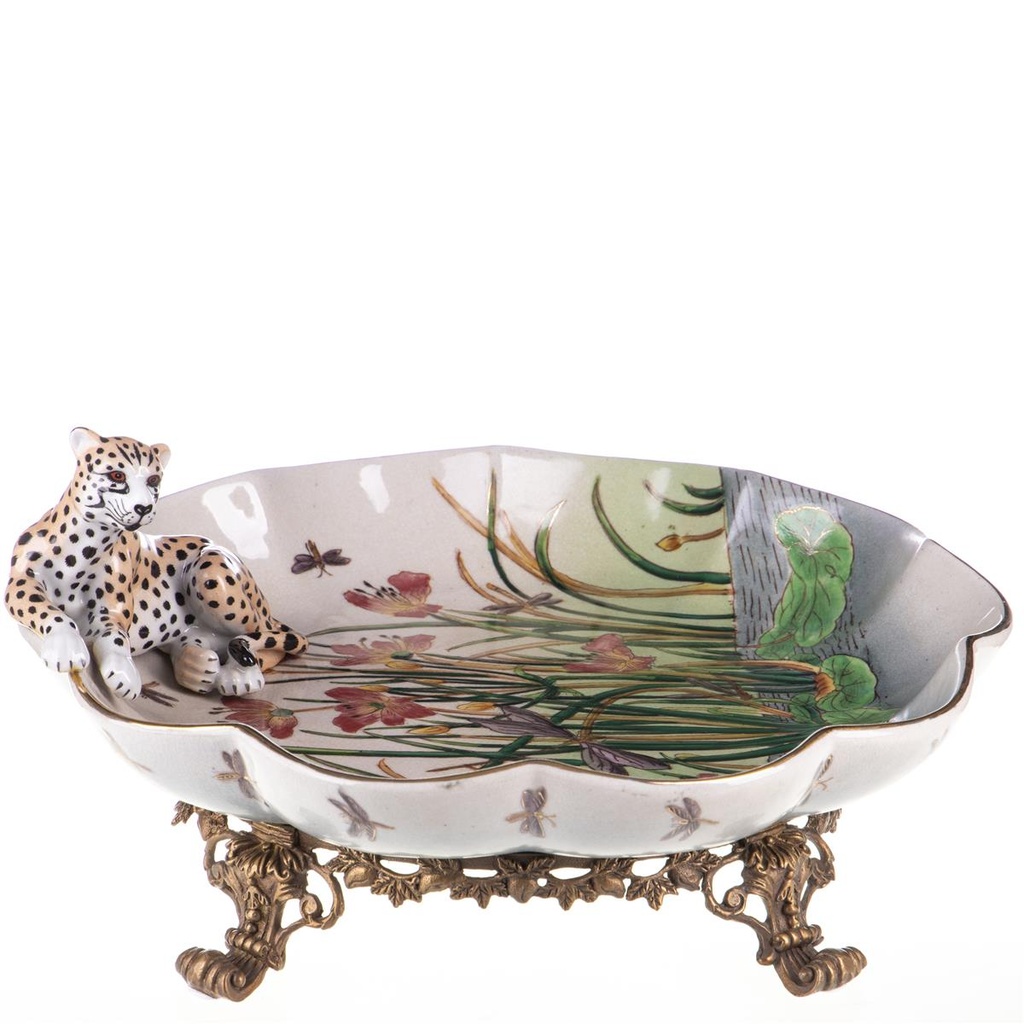 [LA-99025] Porzellan mit Bronze Schale Leoparden
