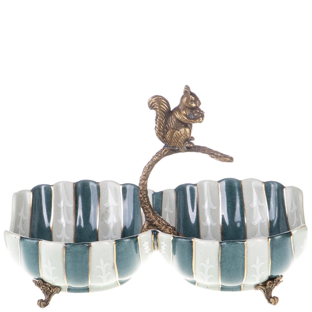 [LA-99027] Porzellan mit Bronze Schale Eichhörnchen
