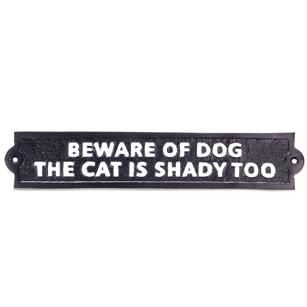 [LA-99040] Wandschild Wandplakette Aluminium BEWARE OF DOG THE CAT IS SHADY TOO