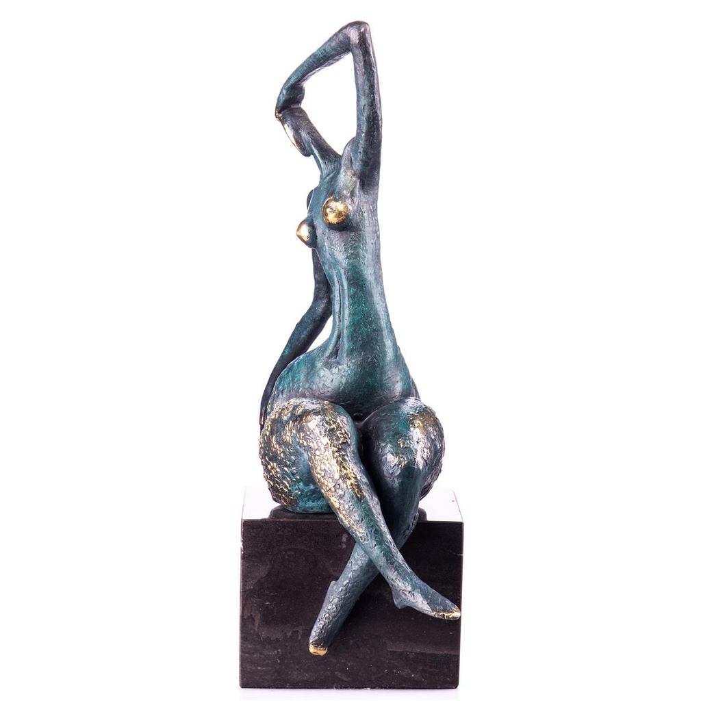 [LA-99074] Moderne Bronzefigur abstrakte Frau mit grüner Patina