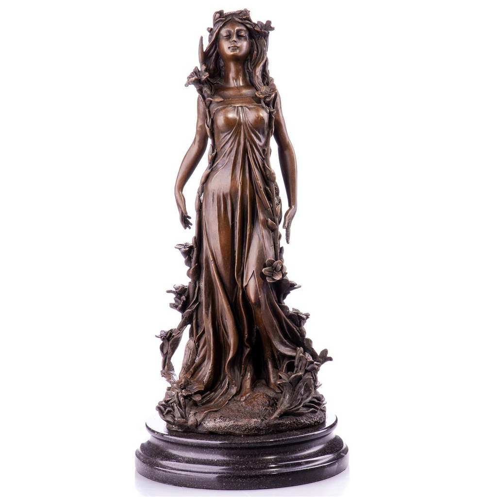 [LA-99089] Jugendstil Bronzefigur Frau mit Blumen