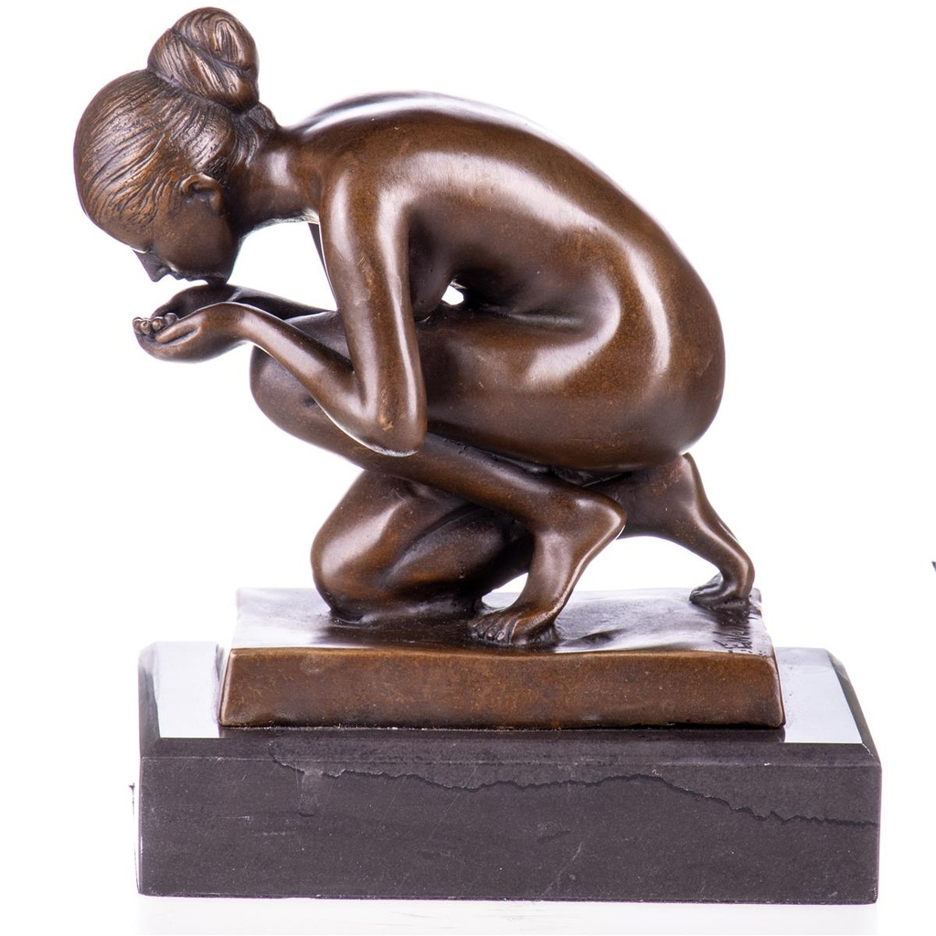 [LA-99108] Bronzeskulptur Bronzefigur Weiblicher Akt Die Trinkende