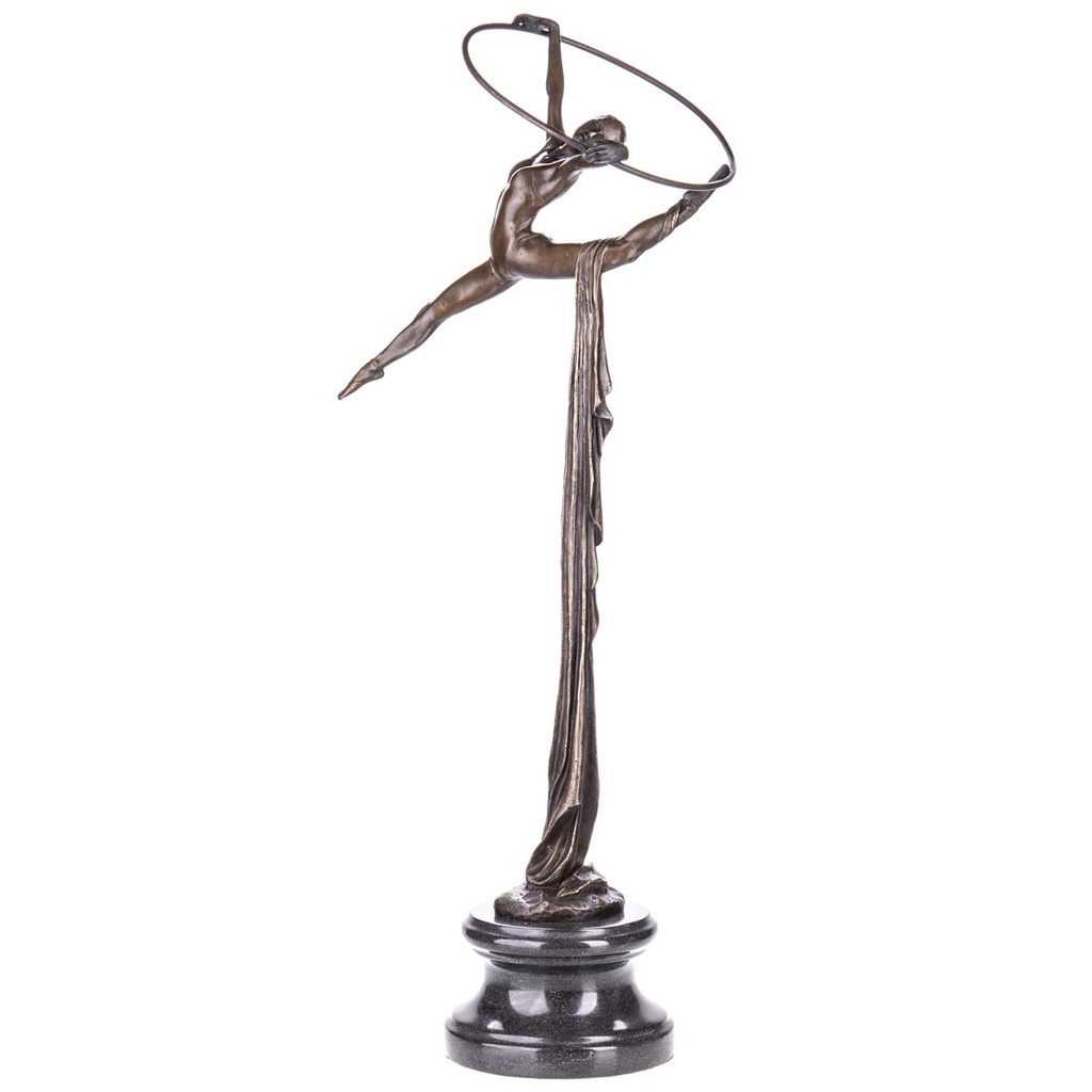 [LA-99138] Bronzeskulptur Bronzefigur Turnerin mit Ring und Tuch