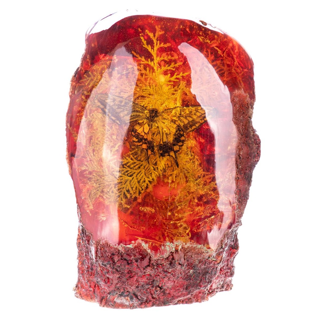 [LA-99175] Figur Skulptur Resin Bernsteinimitat mit echtem Schmetterling