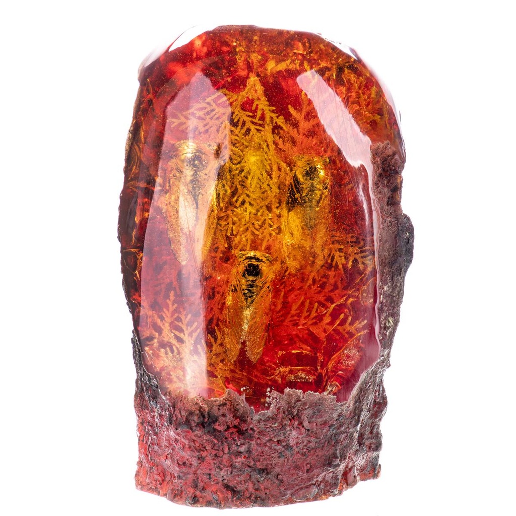 [LA-99176] Figur Skulptur Resin Bernsteinimitat mit echten Zikaden