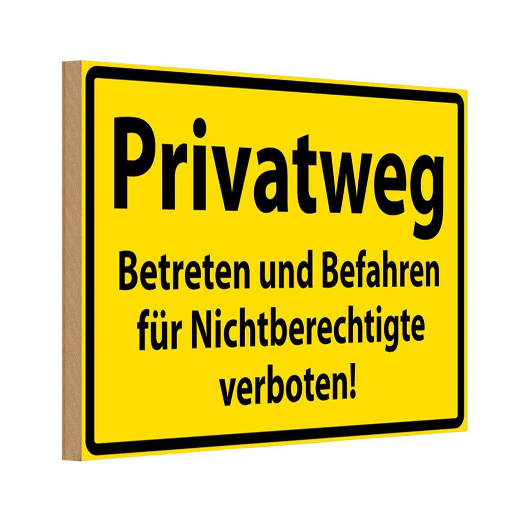 [LA-111641-1812-H] Holzschild 12x18 cm Privatweg gelbes Straßenschild