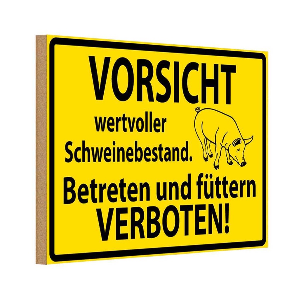 [LA-111642-1812-H] Holzschild 12x18 cm Wertvoller Schweinebestand Warnschild Hinweisschild