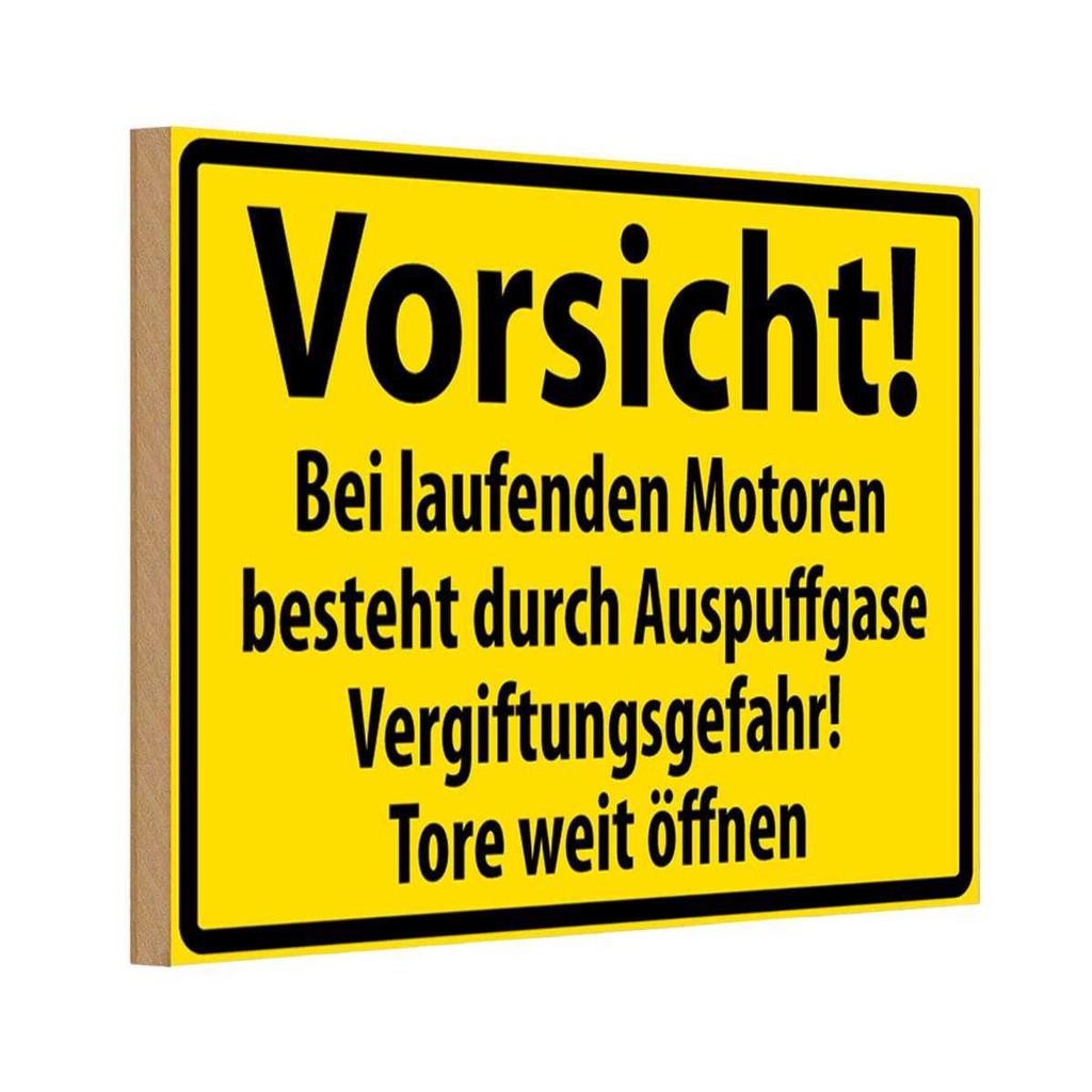 [LA-111650-1812-H] Holzschild 12x18 cm Vorsicht Bei laufenden Motoren Warnschild Hinweisschild