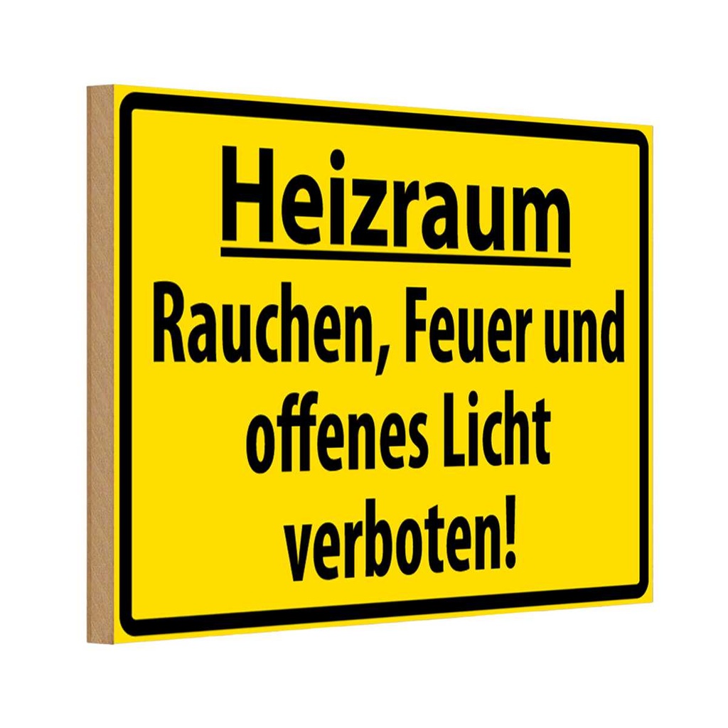 [LA-111657-1812-H] Holzschild 12x18 cm Heizraum Rauchen verboten