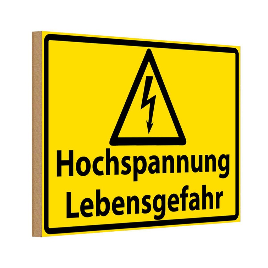 [LA-111658-1812-H] Holzschild 12x18 cm Hochspannung Lebensgefahr Dekoration