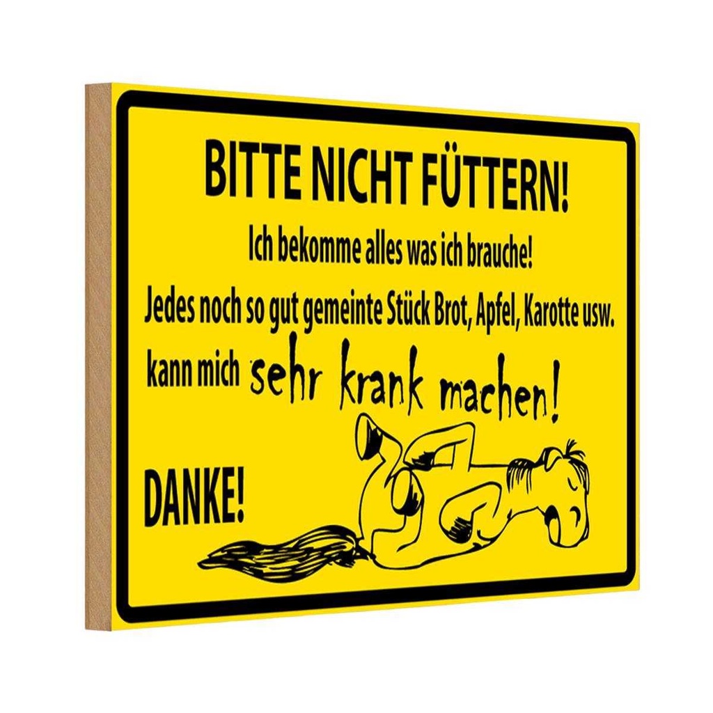 [LA-111663-1812-H] Holzschild 12x18 cm Bitte nicht füttern Pferd Warnschild Hinweisschild