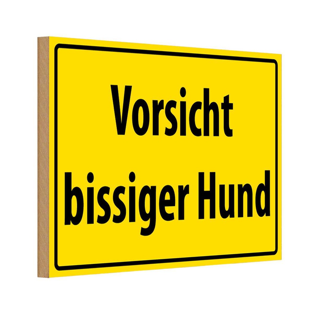[LA-111670-1812-H] Holzschild 12x18 cm Vorsicht bissiger Hund Tier Haustier