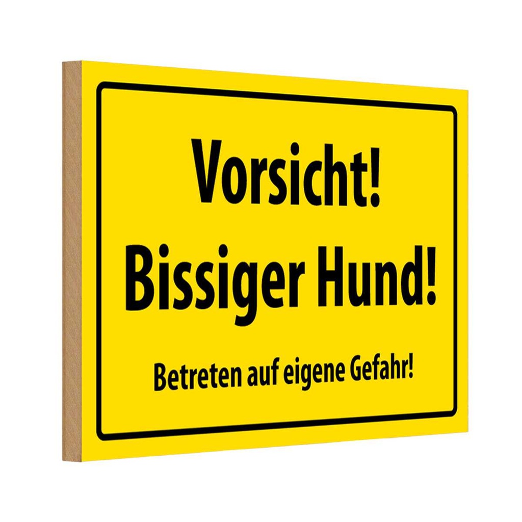 [LA-111677-1812-H] Holzschild 12x18 cm Warn Vorsicht bissiger Hund Warnschild Hinweisschild