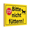 Holzschild 12x18 cm Stop Bitte nicht füttern Pferd Warnschild Hinweisschild