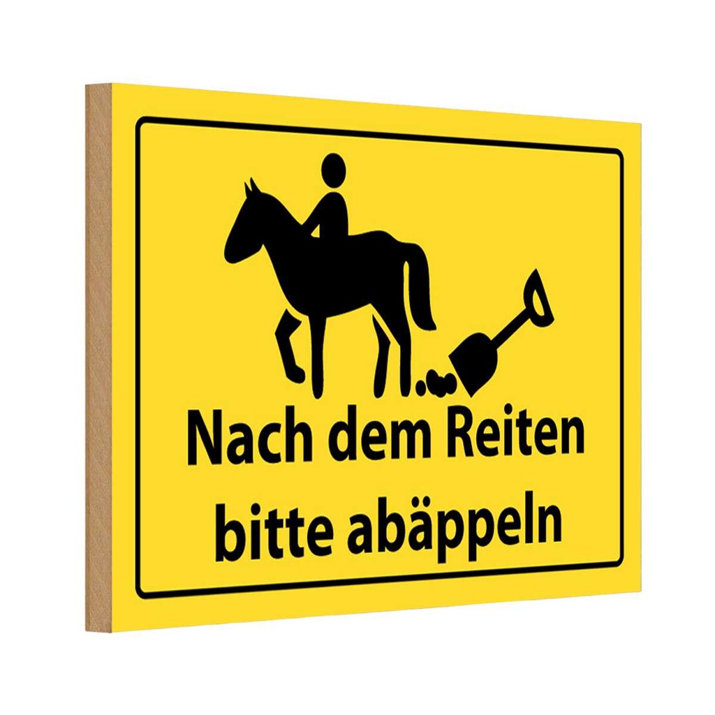 [LA-111706-1812-H] Holzschild 12x18 cm Nach Reiten bitte abäppel Warnschild Hinweisschild