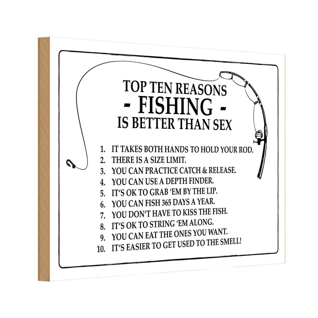 [LA-111716-1812-H] Holzschild 12x18 cm Angeln Top 10 reasons Fishing is better