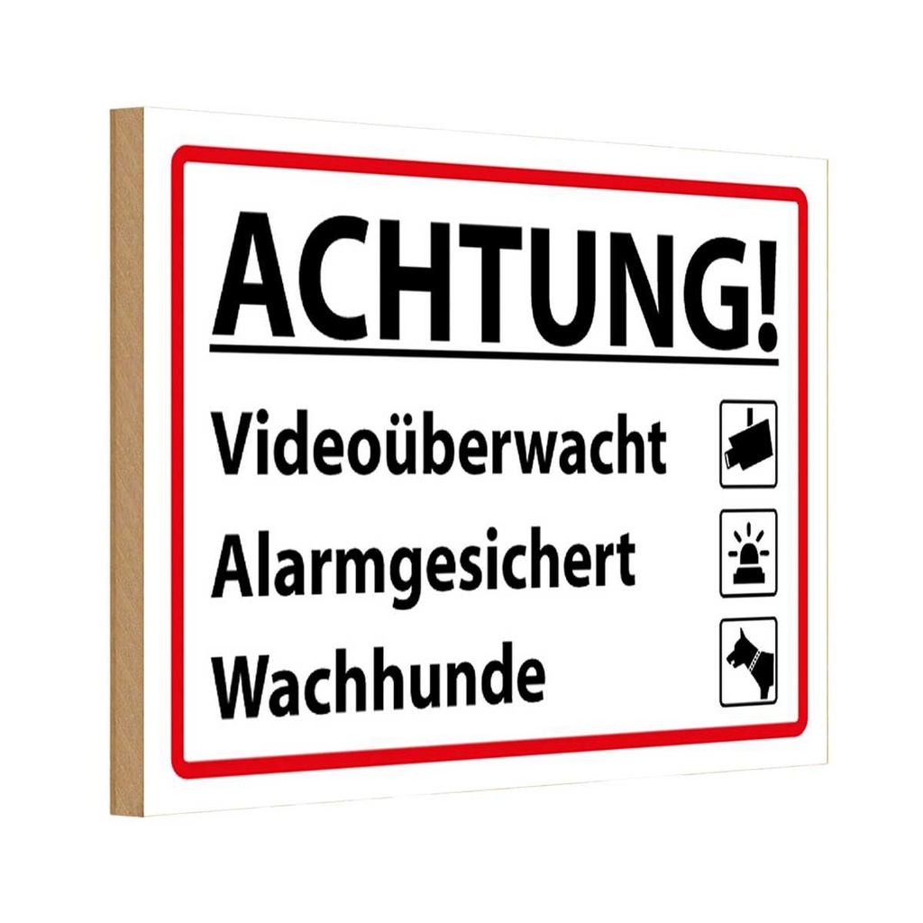 [LA-111724-1812-H] Holzschild 12x18 cm Achtung Videoüberwacht Alarm Warnschild Hinweisschild