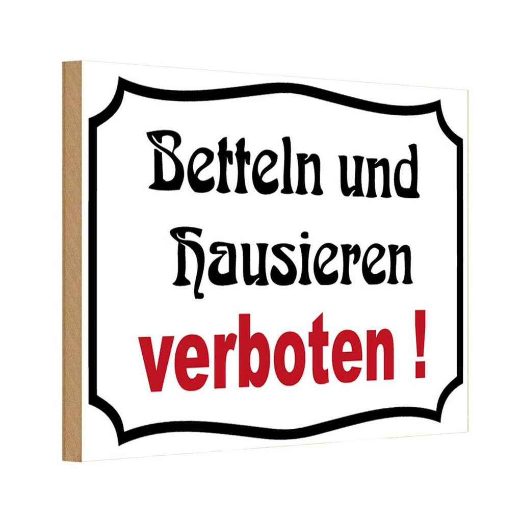 [LA-111739-1812-H] Holzschild 12x18 cm Bettel und Hausieren verboten Warnschild Hinweisschild