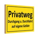 Holzschild 12x18 cm Hinweis Privatweg gelbes Warnschild Hinweisschild