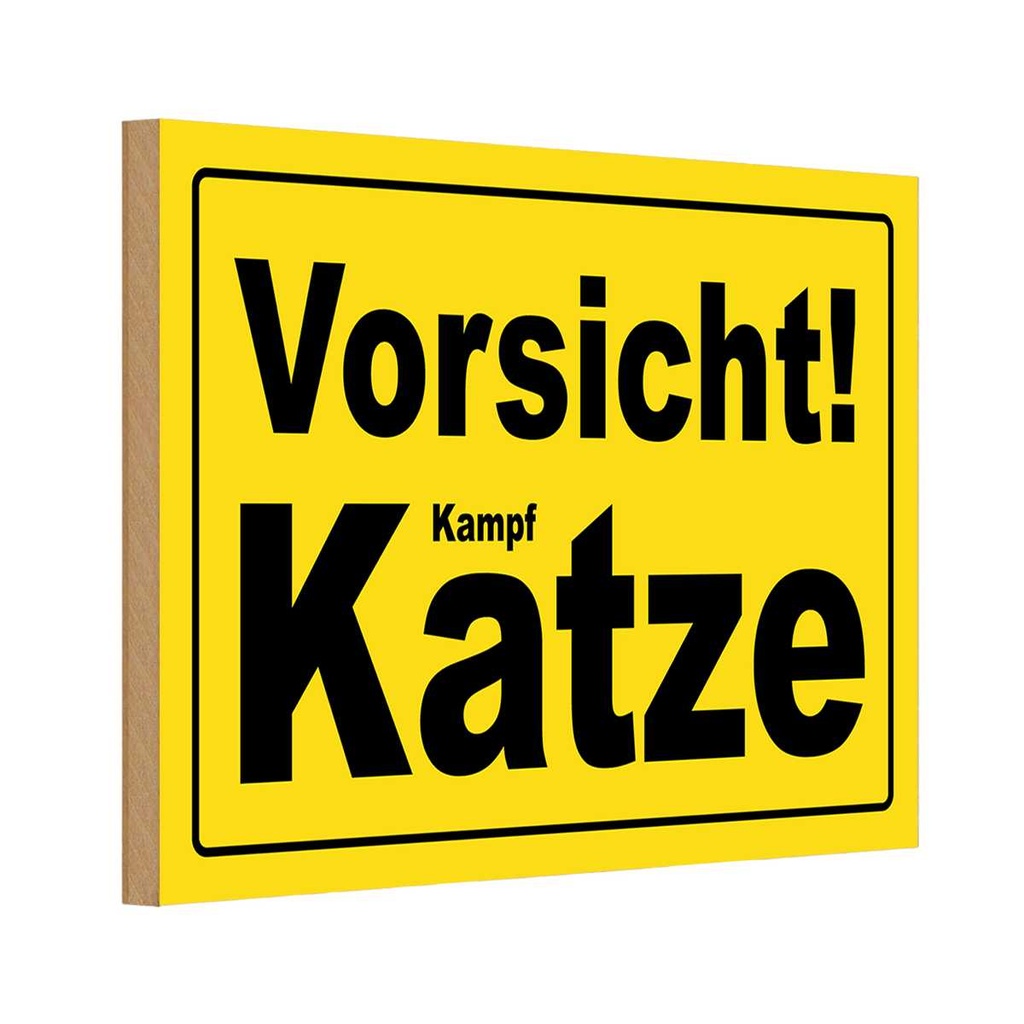 [LA-111769-1812-H] Holzschild 12x18 cm Vorsicht Kampf Katze Tier Haustier