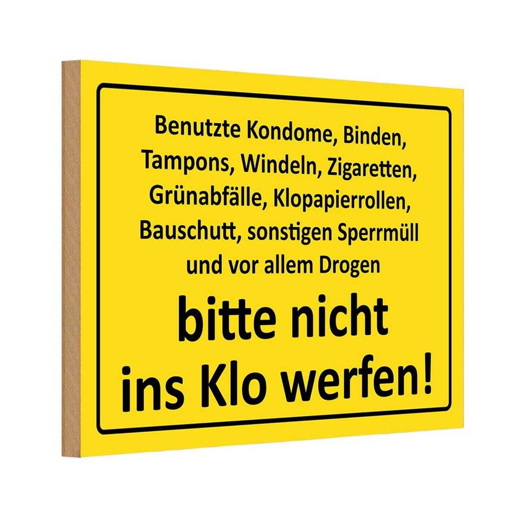[LA-111770-1812-H] Holzschild 12x18 cm nicht ins Klo werfen Warnschild Hinweisschild