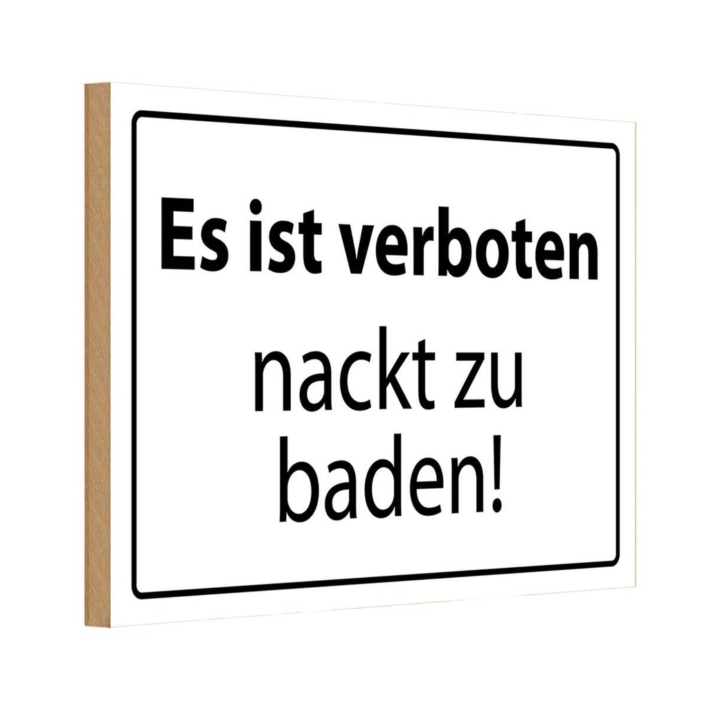[LA-111776-1812-H] Holzschild 12x18 cm Verboten nackt zu baden Warnschild Hinweisschild