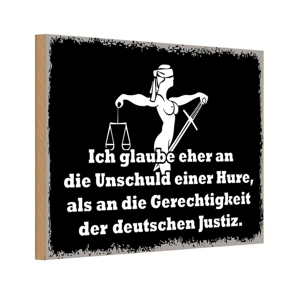 [LA-111779-1812-H] Holzschild 12x18 cm Glaube eher an Unschuld einer Hure Spruch Zitat