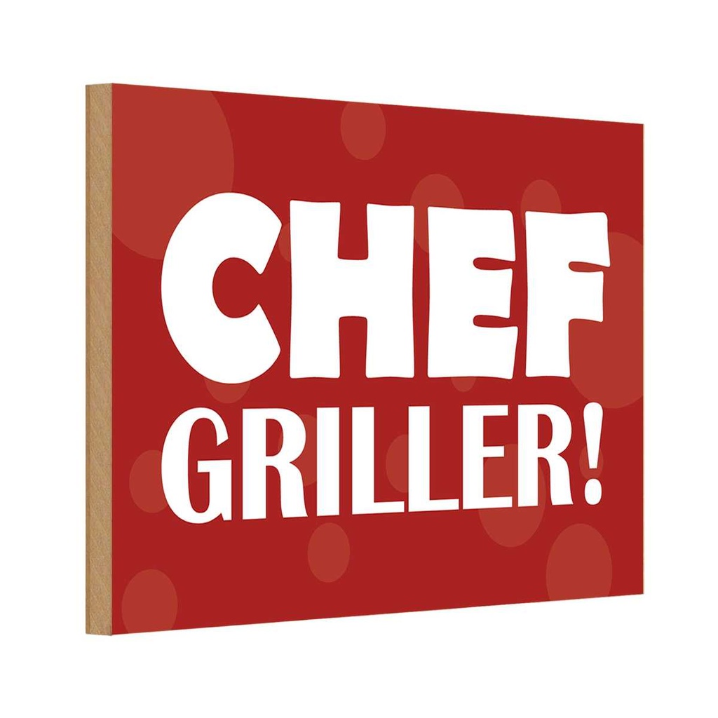[LA-111790-1812-H] Holzschild 12x18 cm Chef Griller rotes Essen Trinken
