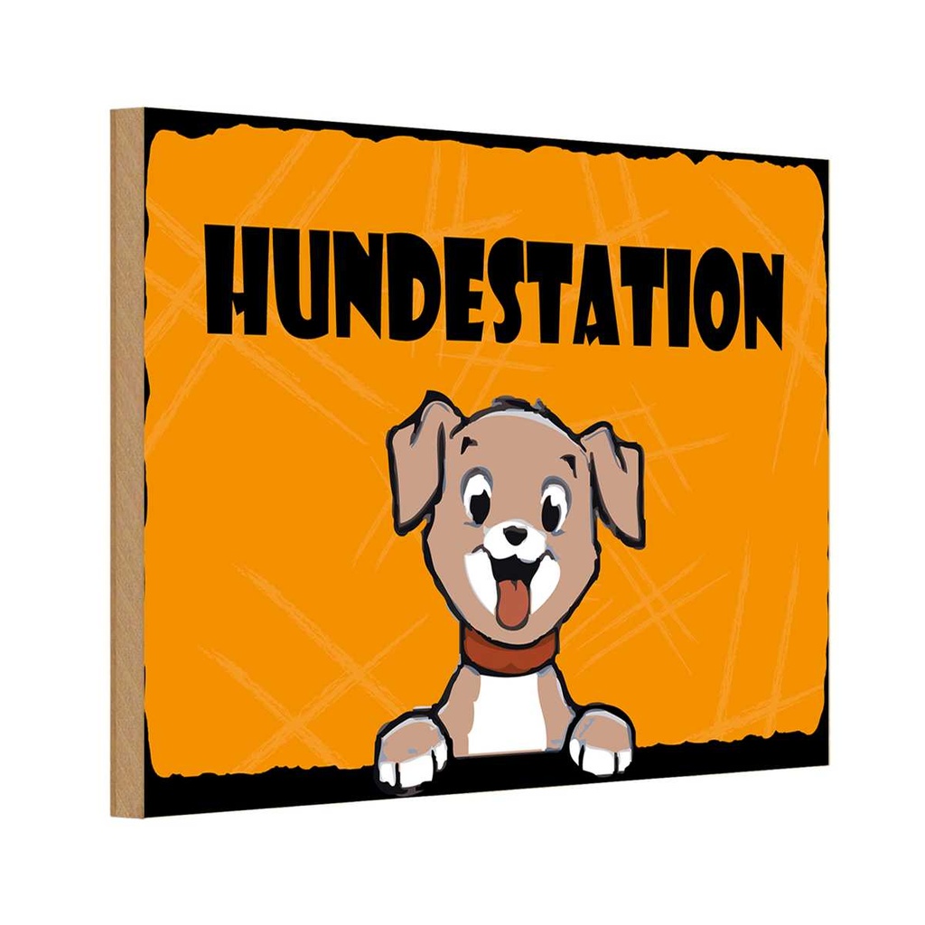 [LA-111801-1812-H] Holzschild 12x18 cm Hundestation orange Tier Haustier