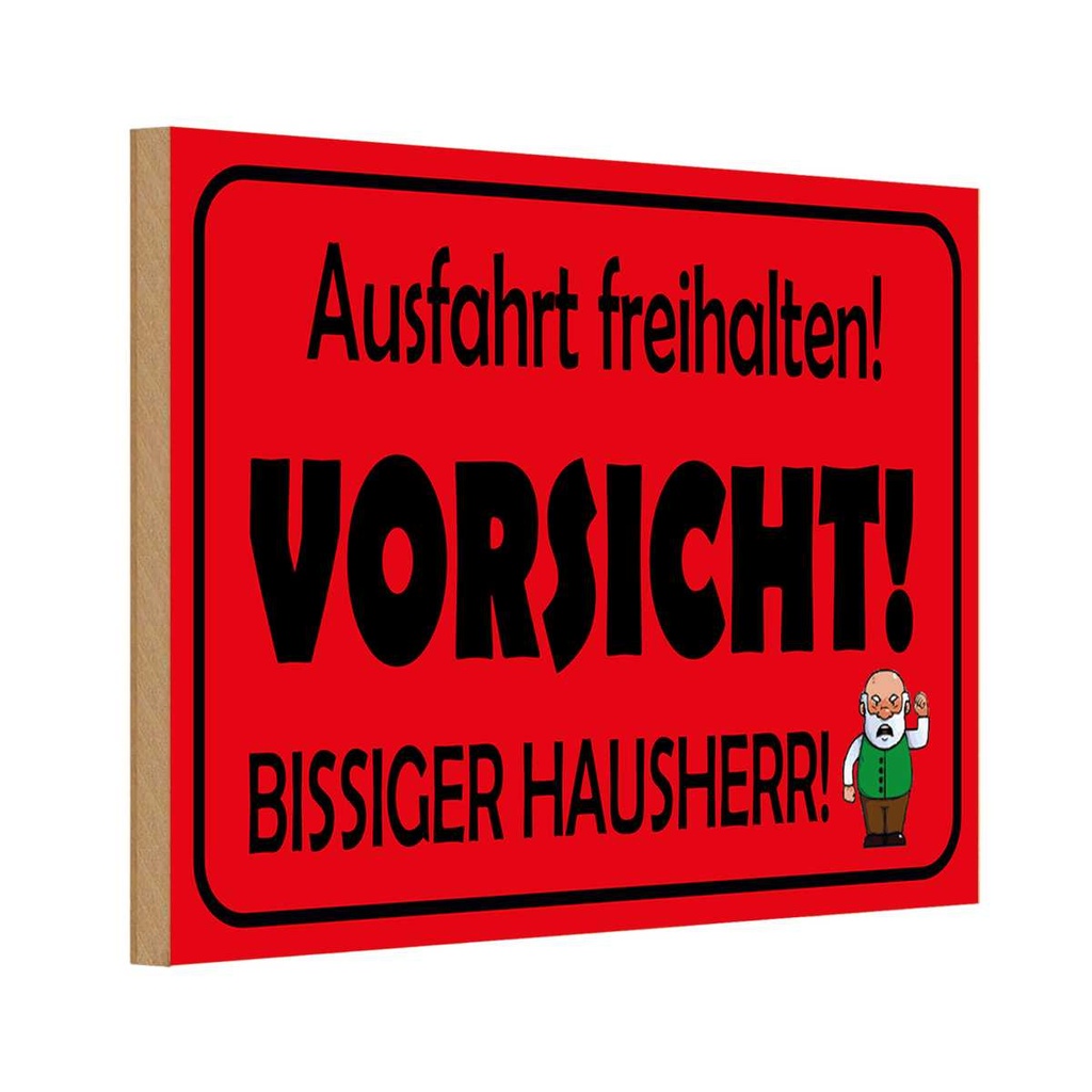 [LA-111824-1812-H] Holzschild 12x18 cm Ausfahrt freihalten biss. Hausherr