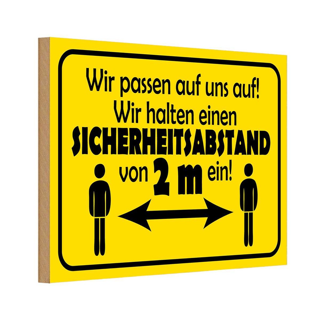 [LA-111830-1812-H] Holzschild 12x18 cm Sicherheitsabstand 2m Warnschild Hinweisschild