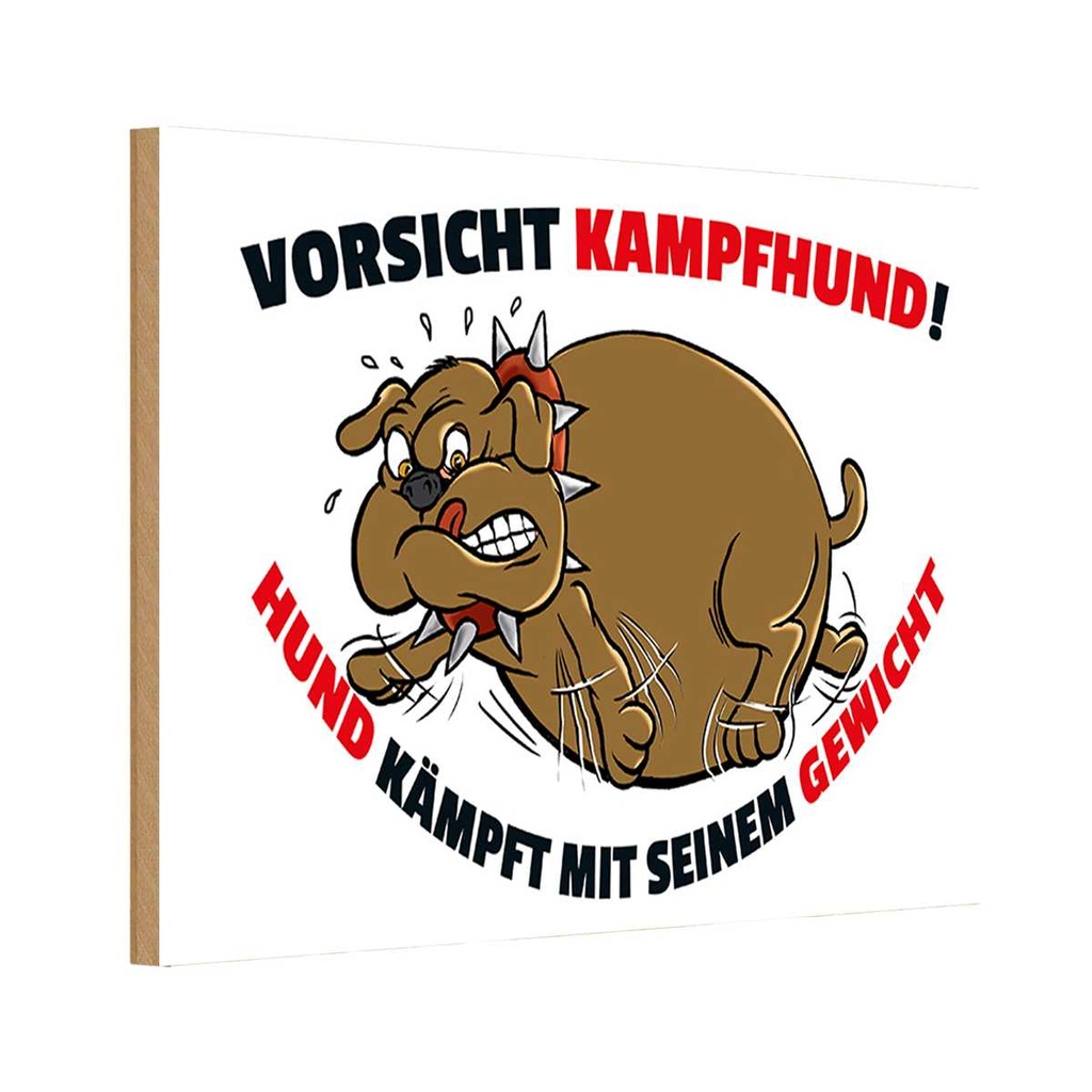 [LA-111985-1812-H] Holzschild 12x18 cm Kampfhund kämpft mit Gewicht Tier Haustier