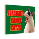 Holzschild 12x18 cm Vorsicht Kampfkatze grün Warnschild Hinweisschild