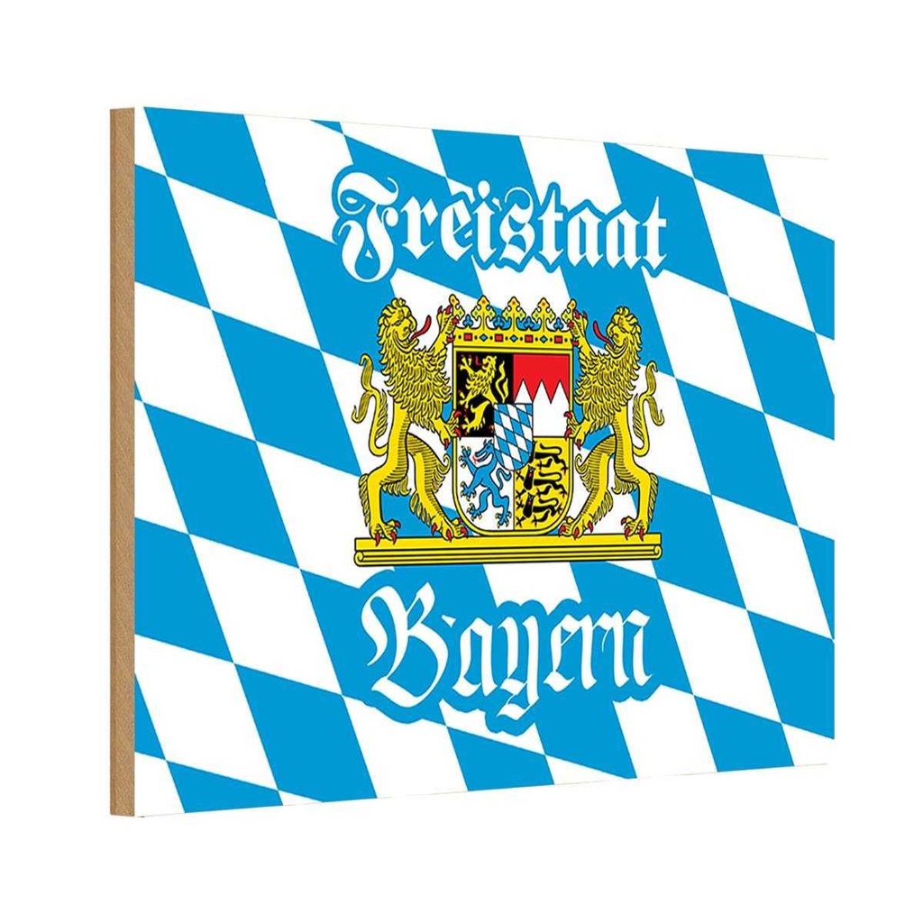 [LA-112121-1812-H] Holzschild 12x18 cm Freistaat Bayern Wappen Flagge Fahne