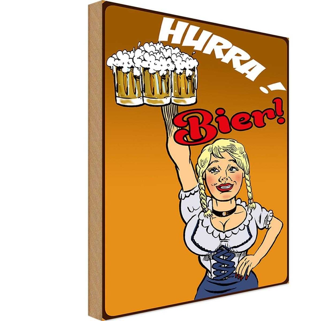 [LA-112274-1812-H] Holzschild 18x12 cm Pinup Alkohol Hurra! Bier Pin Up