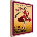 Holzschild 18x12 cm Pinup Vorteil Bier keine Rotweinflecken Pin Up
