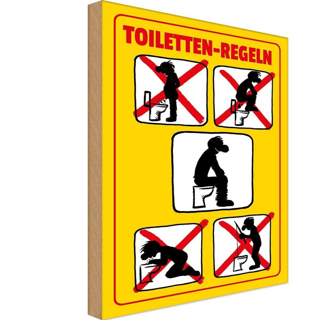 [LA-112405-1812-H] Holzschild 18x12 cm Toiletten Regeln Warnschild Hinweisschild