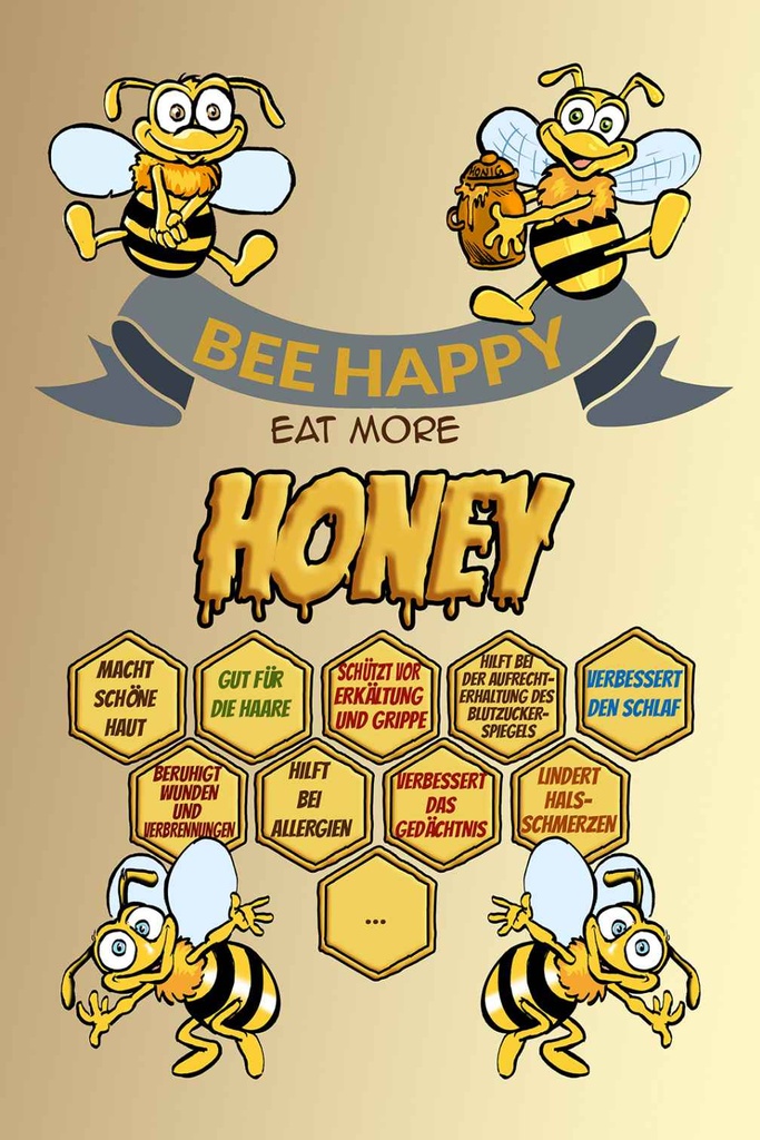 [LA-112493-1812-H] Holzschild 18x12 cm Bee happy eat more honey Honig