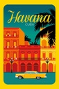 Holzschild 18x12 cm Havana Cuba Zeichnung gelbes Auto Abenteuer Reisen