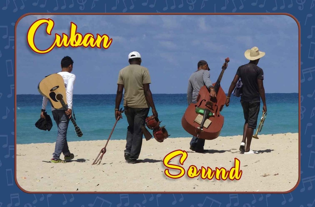 [LA-112561-1812-H] Holzschild 12x18 cm Cuba Cuban Sound Band am Strand Abenteuer Reisen