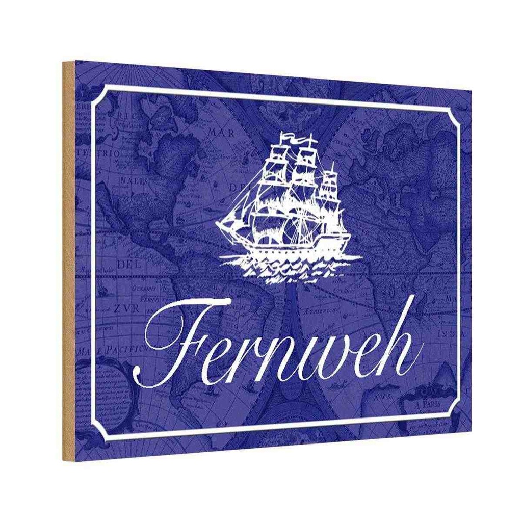 [LA-113137-1812-H] Holzschild 12x18 cm Fernweh Schiff Meer Abenteuer Reisen