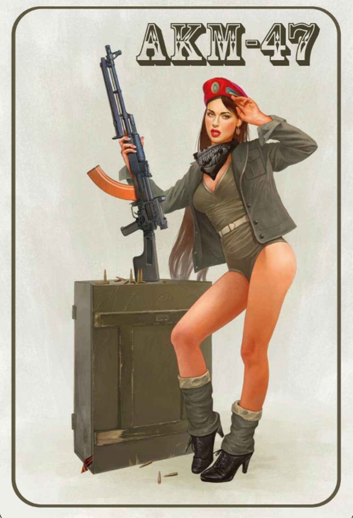 [LA-113511-1812-H] Holzschild 18x12 cm Gewehr Pinup Kalaschnikow AKM-47 Pin Up