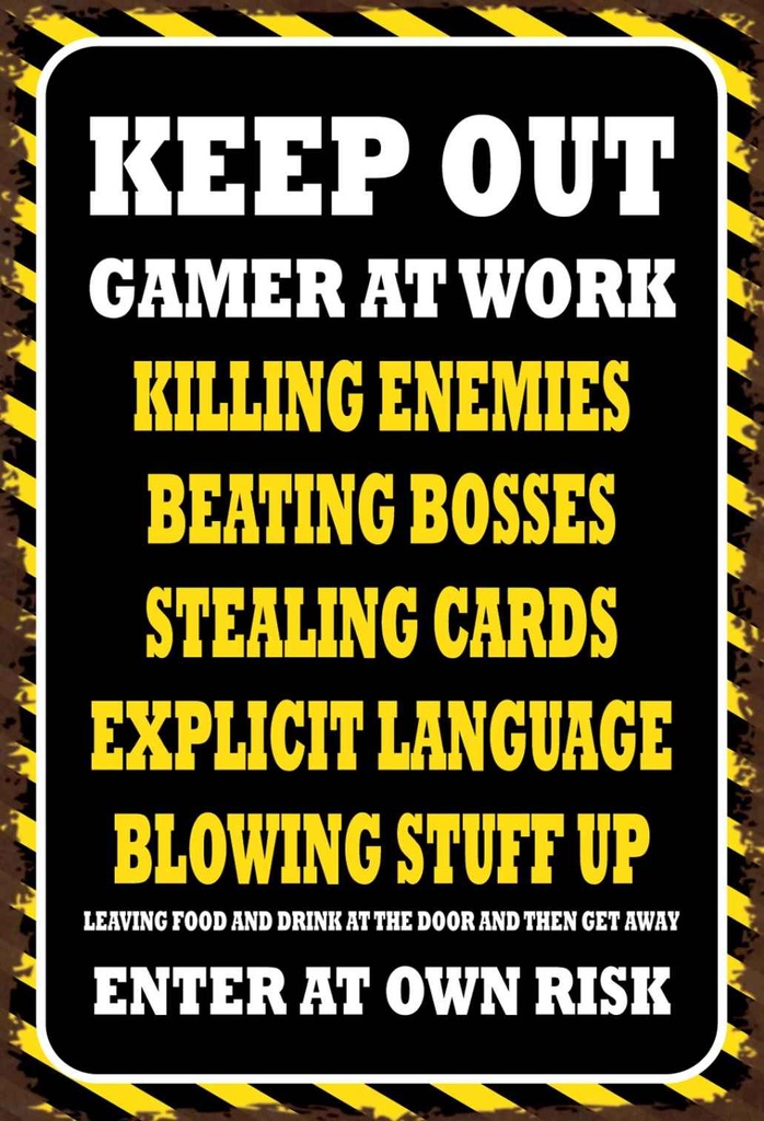 [LA-113572-1812-H] Holzschild 18x12 cm Keep Out gamer at work killing Dekoration
