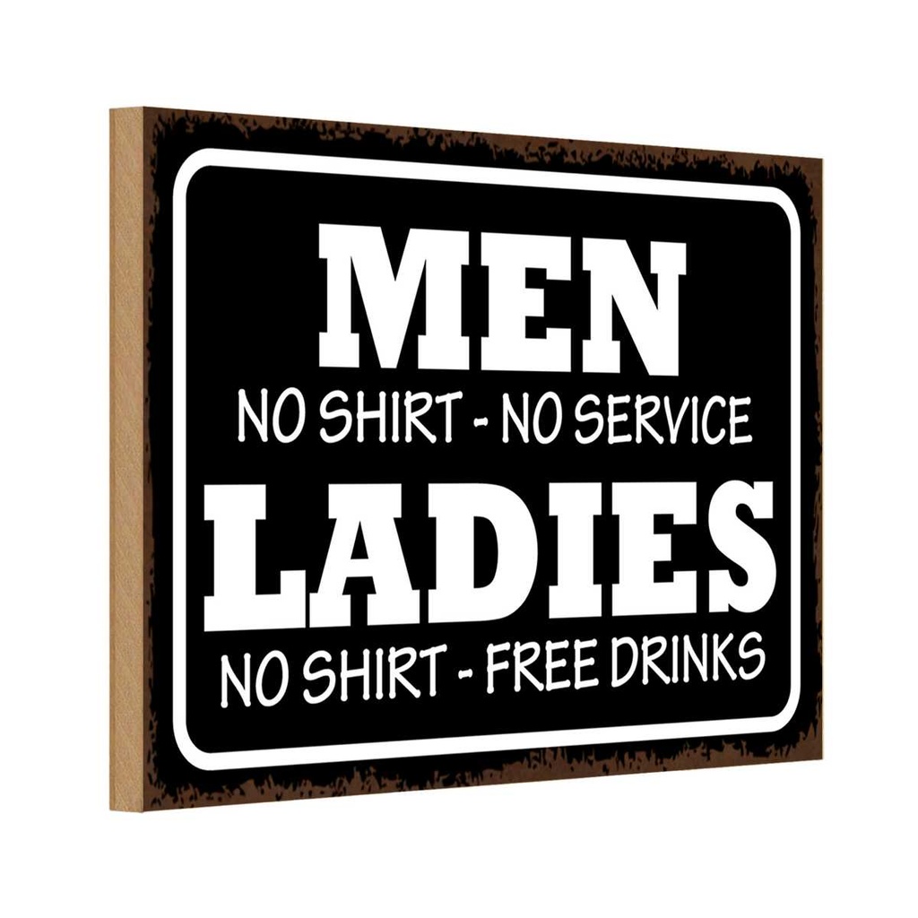 [LA-113573-1812-H] Holzschild 12x18 cm Men Ladies No Shirt Service Dekoration